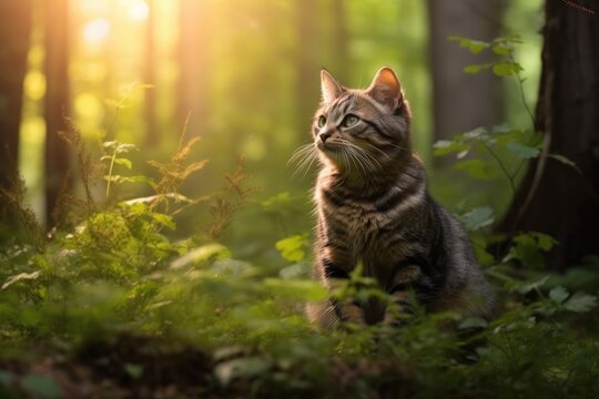 An orange cat in the jungle