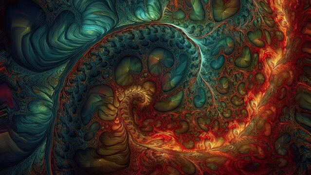 Abstract fractals painting. The longer you look at the painting, the more you discover hidden details and subtleties that were not immediately apparent.