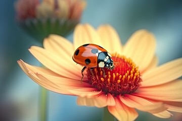 Ladybug on flower. Generative AI.
