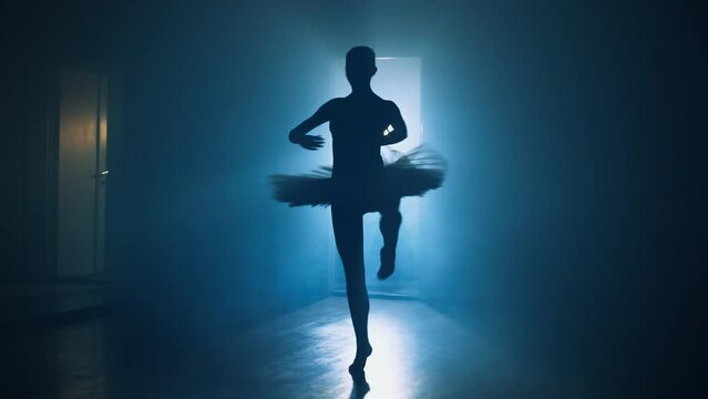 Slow motion video of a ballerina dancing ballet steps. The girl enjoys dancing, the art of dance and choreography. Hard training. High quality 4k footage