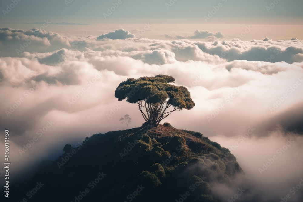 Wall mural clouds over the mountains with trees. generative ai.