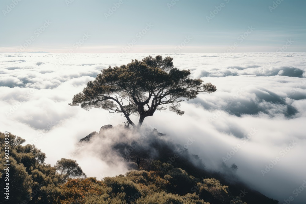Wall mural clouds over the mountains with trees. generative ai.