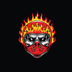 vector design of the skull head of a fiery red helmet rider, can be used for the purposes of designing t-shirts, posters, merch, etc