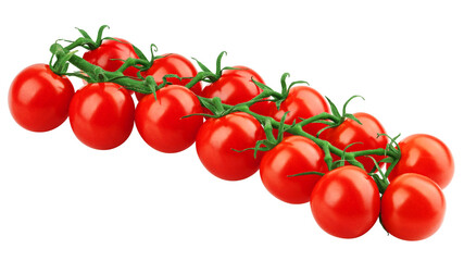 tomato cherry on branch isolated on white background, full depth of field