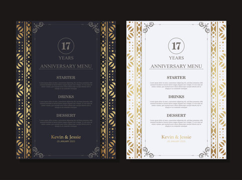 17th anniversary menu design template