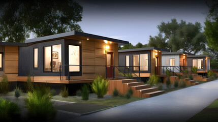 Fototapeta na wymiar Modular homes exterior designs of modern architecture