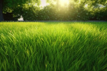 Fototapeta na wymiar Green grass field background. Generative AI.
