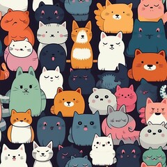 Generative AI Seamless pattern with cute cartoon Cats animation