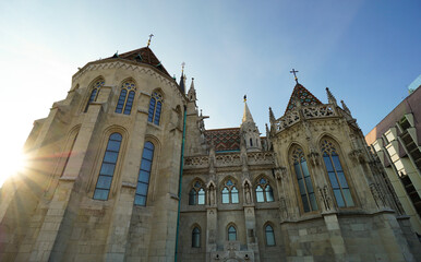 Fototapeta na wymiar Beautiful architecture of a Matthias church in the Old Town, Budapest.