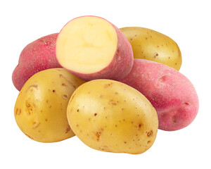yellow and red potatoes , isolated on white background, full depth of field