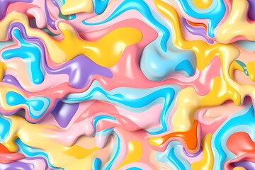 Seamless Pattern. Rainbow Liquid pastel wavy melted plastic texture. Wrinkle silicone sheet. Wrinkle background. Notches of rubber sheet. Art illustration. Generative Ai.