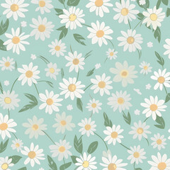 Fototapeta na wymiar Daisy Flowers Pattern Wallpaper, Generative AI