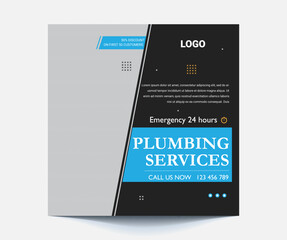 Plumbing service social media post design. Professional plumbing service flyer poster template.