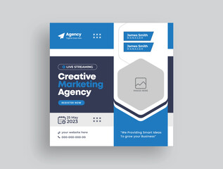 Online live webinar and business conference, square banner, social media post, and web banner template