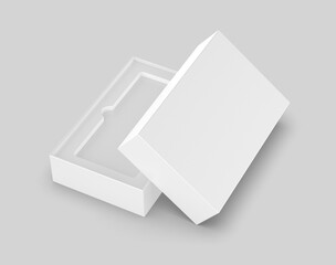 Blank cell phone or mobile packaging paper box, 3d render illustration.