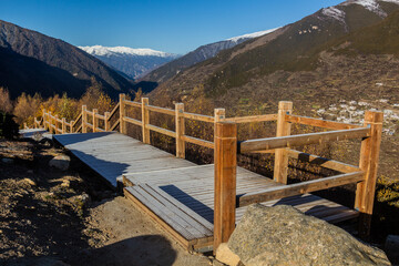 Boardwalk in Haizi valley near Siguniang mountain in Sichuan province, China