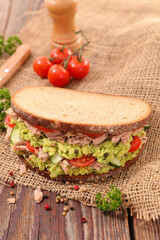 bread slice with tuna, avocado and tomato- Sandwich