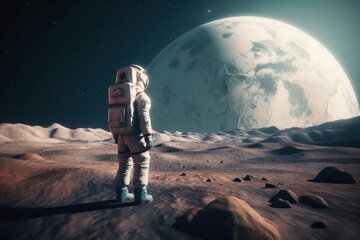 Obraz na płótnie Canvas Astronaut moon looking space. Generate Ai