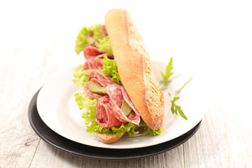 sandwich- baguette with lettuce and salami