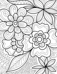 Decorative floral detailed mehndi design style coloring book page illustration 