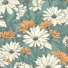 Meubelstickers Daisy Flowers Pattern Wallpaper, Generative AI © imazydreams