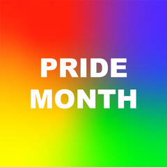 Pride Month Text on Gradient LGBT Rainbow Background. Abstract Blurred Mesh Colored Smooth BG. Symbol. LGBTQ+ Sign. LGBTQIA Parade Event Banner Backdrop. Colorful Color Typo Scene. Profile Picture.