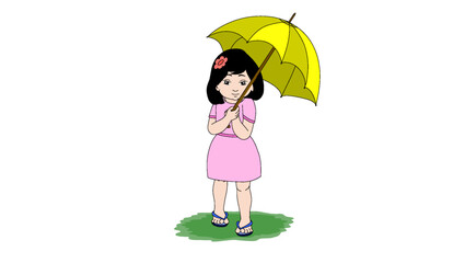 girl with umbrellas isolated vector illustration