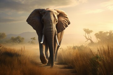 Elephant closeup sunset. Generate Ai