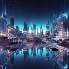 3d city of cyberspace metaverse digital landscape of futuristic background concept. 3d illustration rendering generative ai
