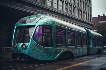 Obraz premium Futuristic street city car. Generate Ai