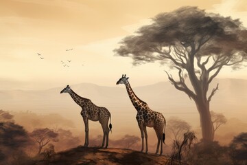 Fototapeta na wymiar Giraffe savannah. Generate Ai