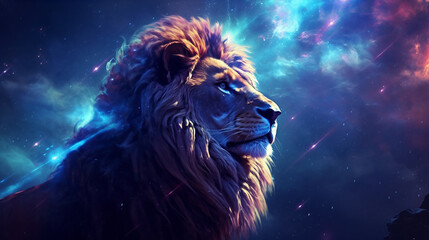 Naklejka premium Leo Zodiac sign depicted as a majestic lion Generative ai