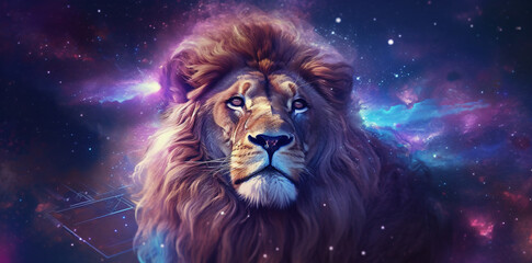 Leo Zodiac sign depicted as a majestic lion Generative ai