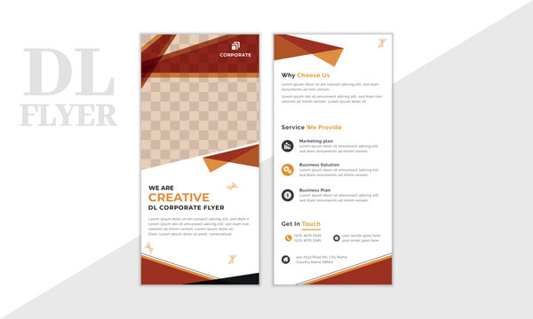 DL flyer design Double-sided Modern creative flyer template design layout vector for corporate business with space for a photo.