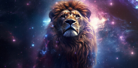 Fototapeta premium Leo Zodiac sign depicted as a majestic lion Generative ai