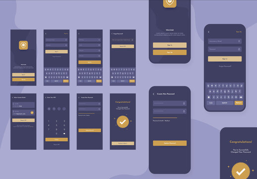 Sign Up, Sign In and Forgot Password, Mobile App Screens. Colorful Gradient, UI and UX Layouts.