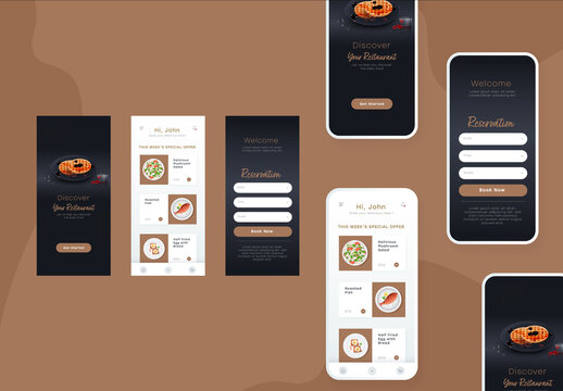 Restaurant Table Booking  Mobile App Screens. Colorful Gradient, UI and UX Layouts.