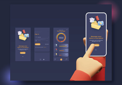 Data Transfer, Mobile App Screens. Colorful Gradient, UI and UX Layouts.