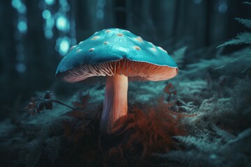 Fototapeta premium Magic fluorescent mushroom forest. Generate Ai