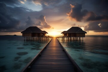 Fototapeta na wymiar Maldives ocean beach sunset. Generate Ai