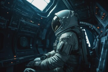 Fototapeta na wymiar Space astronaut sitting. Generate Ai
