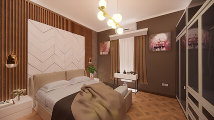 Contemporary Comfort: A Modern Bedroom Interior with Chic Furnishings
