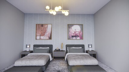 Contemporary Comfort: A Modern Bedroom Interior with Chic Furnishings