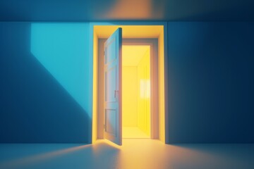 Door light on blue background. Generate Ai