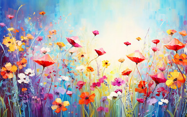 Colorful abstract flower meadow painting
