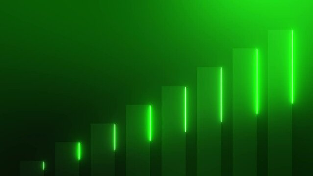 Graph showing growth with neon lines going up loop animation video on dark green background