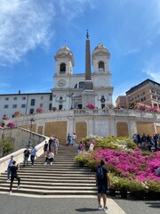 ROME, ITALY -Spanish stairs on Piazza di Spagna in Rome. Spanish stairs is famous touristic destination in Rome. - 602024157