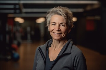 Fototapeta premium Portrait of a smiling senior woman standing in a fitness studio.