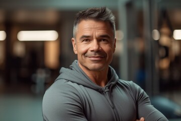 Obraz premium Portrait of smiling middle aged man in sportswear at gym