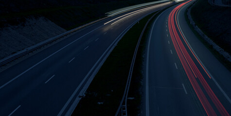 lights of cars with night. black and white. long exposure